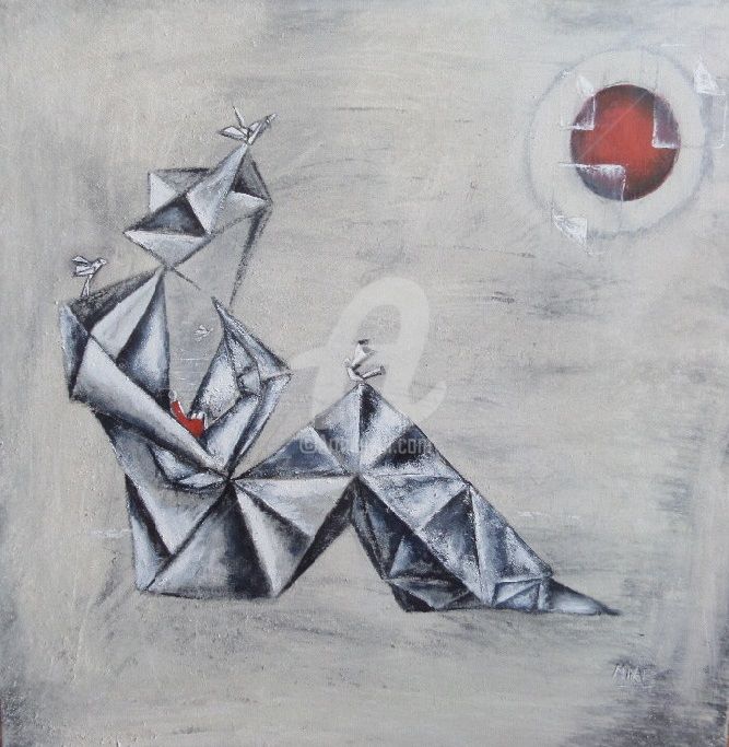 Painting titled "tableauorigami.jpg" by Miraë, Original Artwork, Acrylic