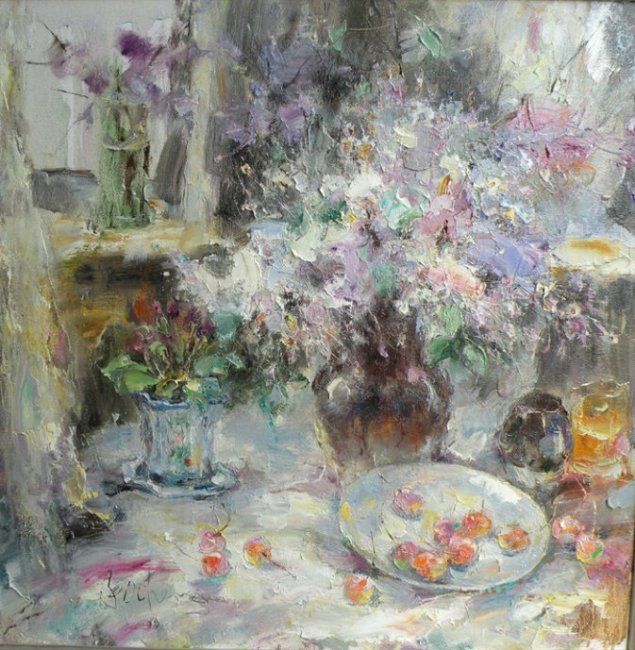 Painting titled "Lilacs" by Baocheng Zhao, Original Artwork