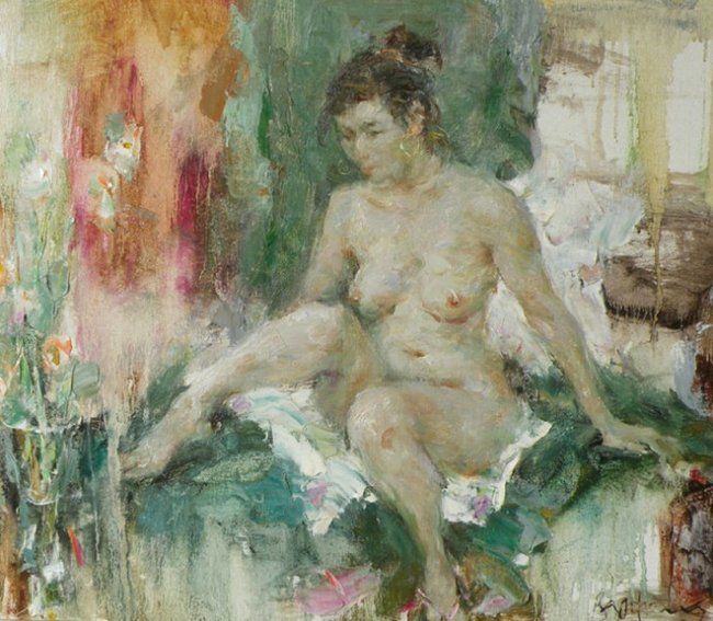 Pintura titulada "Sitting Nude" por Baocheng Zhao, Obra de arte original