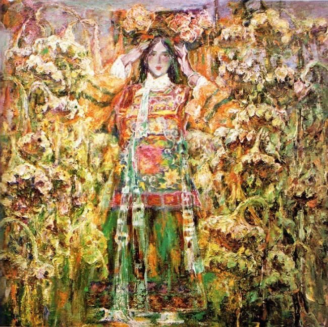 Painting titled "Manchu Minority Girl" by Baocheng Zhao, Original Artwork