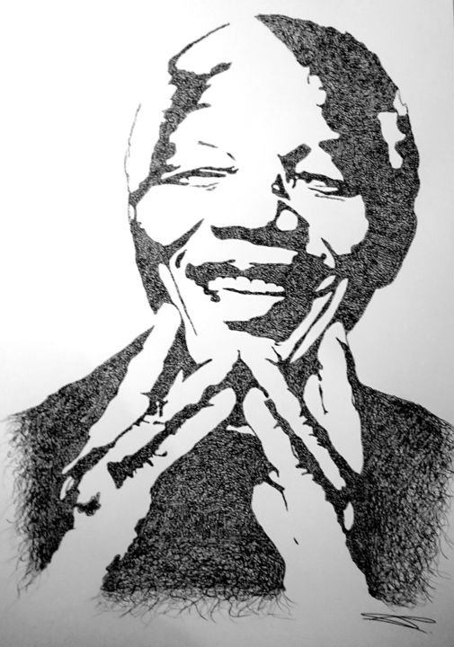 Dessin intitulée "Nelson Mandela" par Baptiste Chapuis, Œuvre d'art originale