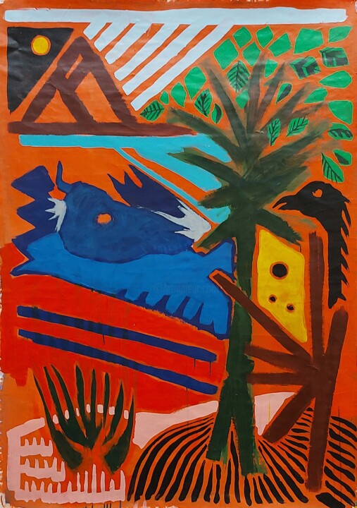 Schilderij getiteld "Crâne Cheval Bleu" door Baptiste Laurent, Origineel Kunstwerk, Acryl