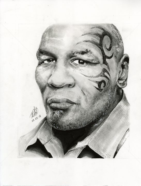 Dibujo titulada "Iron - Mike - Tyson" por Baptiste Molard (ArtBat), Obra de arte original, Tinta