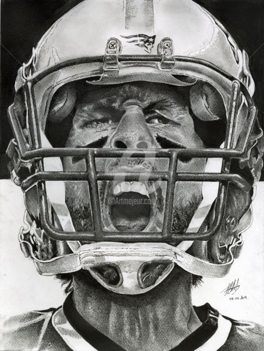 Disegno intitolato "Tom Brady" da Baptiste Molard (ArtBat), Opera d'arte originale, Grafite