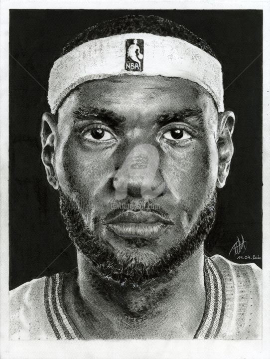 Dessin intitulée "LeBron James" par Baptiste Molard (ArtBat), Œuvre d'art originale, Encre