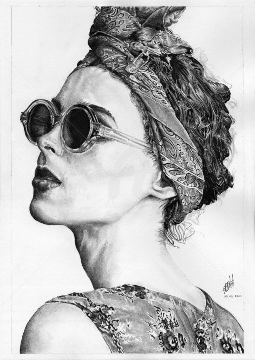 Rysunek zatytułowany „Glam' glasses” autorstwa Baptiste Molard (ArtBat), Oryginalna praca, Ołówek