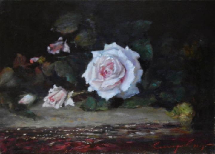 Painting titled "Роза" by Galina Baranova, Original Artwork, Oil