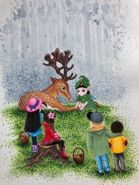 Σχέδιο με τίτλο "“Pinkadelko and Kid…" από Bara Puletz, Αυθεντικά έργα τέχνης, Ακουαρέλα