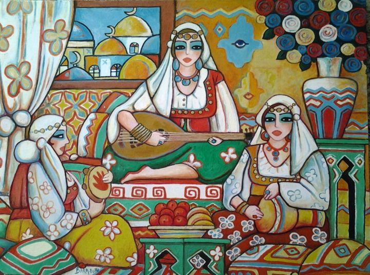 Pintura intitulada "musiciennes algeroi…" por Ahmed Salah Bara, Obras de arte originais, Óleo