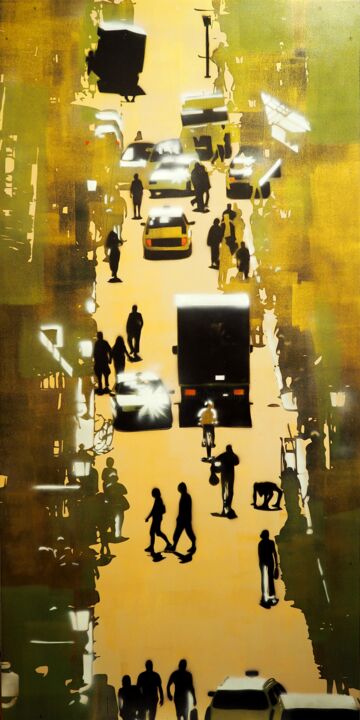 "Vertical street 3" başlıklı Tablo Zsombor Barakonyi tarafından, Orijinal sanat, Akrilik Ahşap panel üzerine monte edilmiş