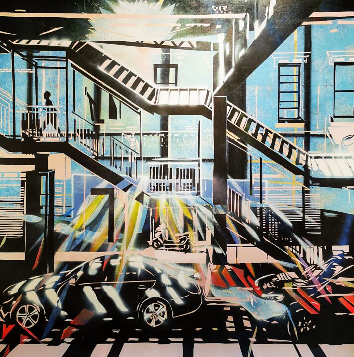 Peinture intitulée "Marcy Ave Brooklyn" par Zsombor Barakonyi, Œuvre d'art originale, Acrylique Monté sur Panneau de bois