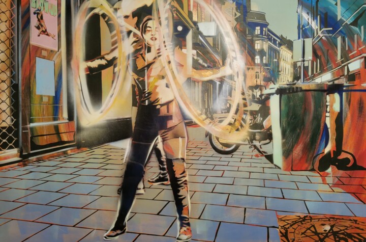 Schilderij getiteld "Fire walk with me" door Zsombor Barakonyi, Origineel Kunstwerk, Acryl Gemonteerd op Houten paneel