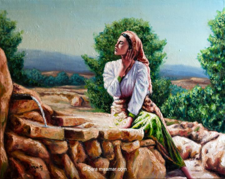 Painting titled "Break in the founta…" by Maamar Bara, Original Artwork, Oil