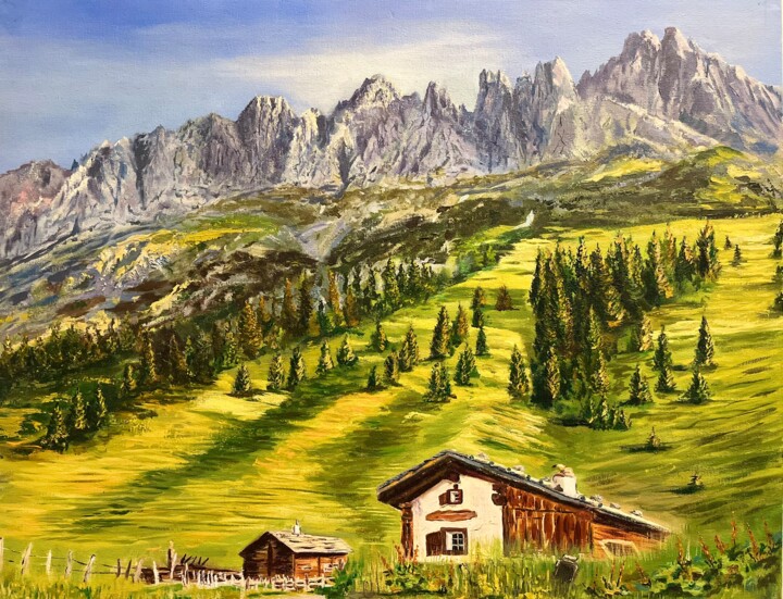 Peinture intitulée "Швейцарские альпы" par Eduard Baranov, Œuvre d'art originale, Huile