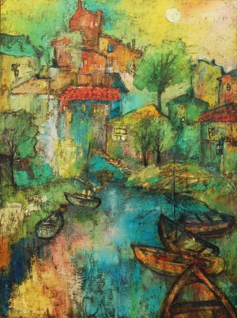 Peinture intitulée "Fishermans_City.jpg" par George Baratashvili, Œuvre d'art originale
