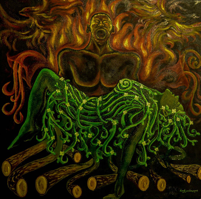 Painting titled "kinaiyahan" by Barb Godinez, Original Artwork, Oil
