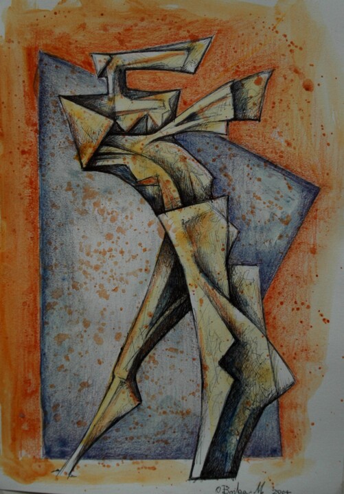 Drawing titled "Angelo" by Orazio Barbagallo, Original Artwork, Watercolor