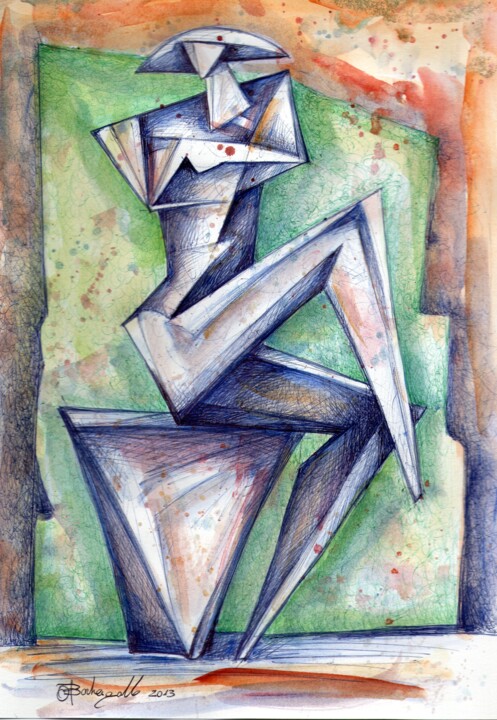 Drawing titled "Nudo" by Orazio Barbagallo, Original Artwork, Watercolor