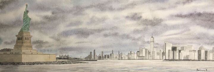 Malerei mit dem Titel "New York, New York!" von Barbara B., Original-Kunstwerk, Aquarell Auf Karton montiert