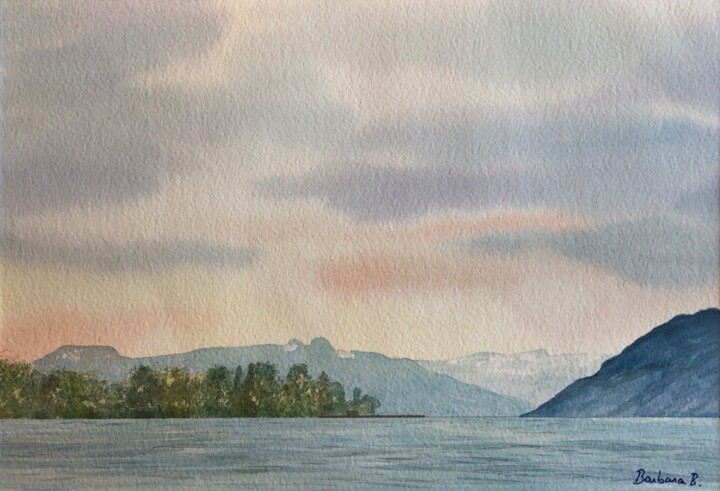 Malerei mit dem Titel "Lac Léman depuis Vi…" von Barbara B., Original-Kunstwerk, Aquarell