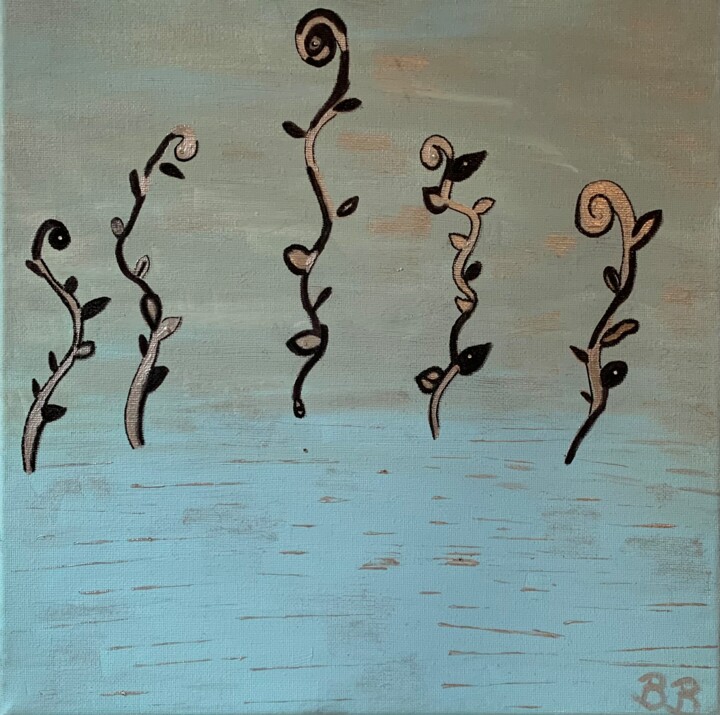 Ζωγραφική με τίτλο "Summer Lake" από Barbara Bozsa, Αυθεντικά έργα τέχνης, Ακρυλικό Τοποθετήθηκε στο Ξύλινο φορείο σκελετό