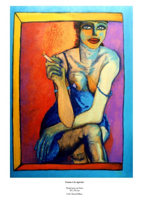 Painting titled "Femme à la cigarette" by Barbara E.Lezmy, Original Artwork