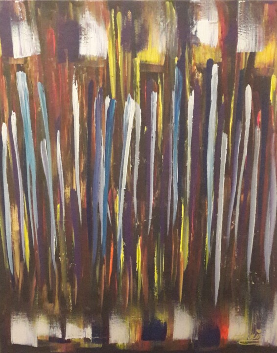 Картина под названием "pluie-de-couleurs..…" - Barbara Girand, Подлинное произведение искусства, Акрил