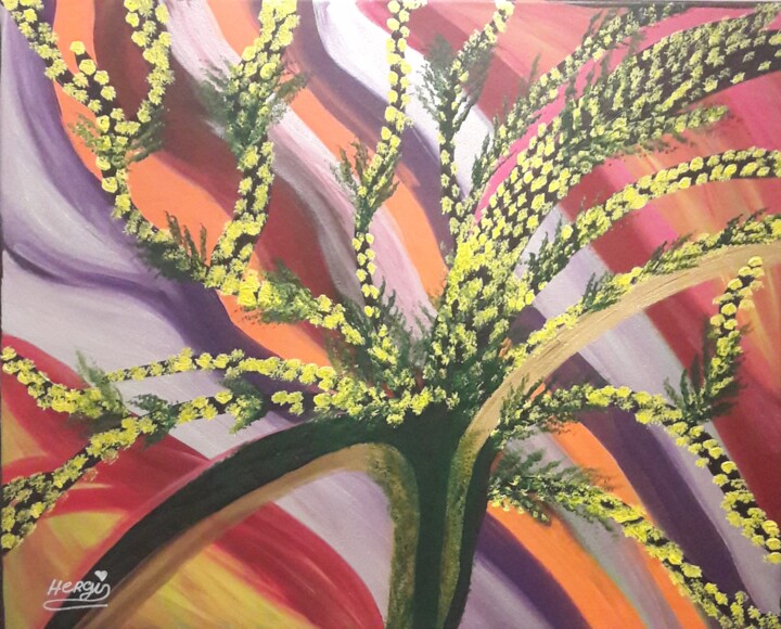 Painting titled "mimosas en  fête" by Barbara Girand, Original Artwork, Acrylic
