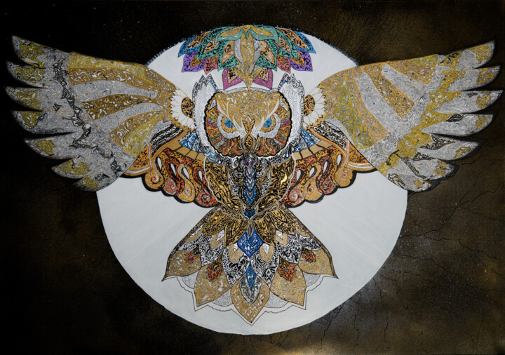 Pintura titulada "The rise of the Owl" por Barbara Goguier, Obra de arte original, Acrílico Montado en Bastidor de camilla d…