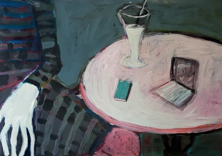 Peinture intitulée "Am Tisch" par Barbara Kroll, Œuvre d'art originale, Acrylique