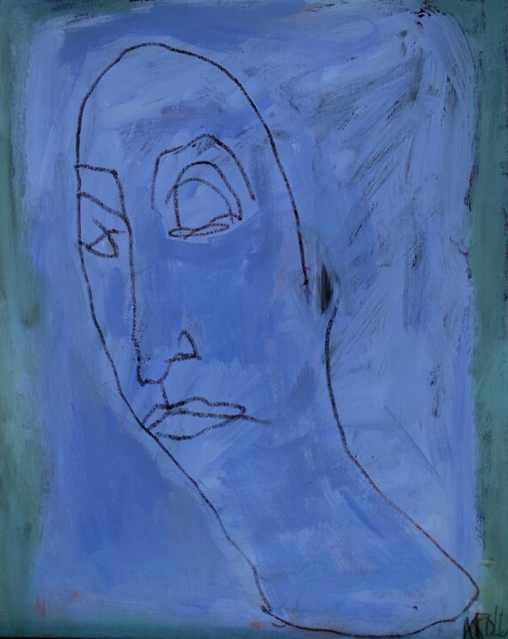 Painting titled "Portrait in Blau" by Barbara Kroll, Original Artwork, Acrylic