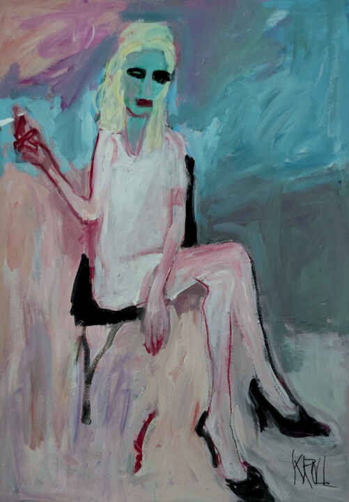 Peinture intitulée "Rauchendes Mädchen" par Barbara Kroll, Œuvre d'art originale, Acrylique