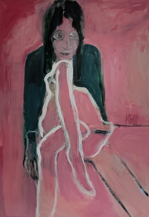 Pittura intitolato "Sitzende Frau mit g…" da Barbara Kroll, Opera d'arte originale, Acrilico
