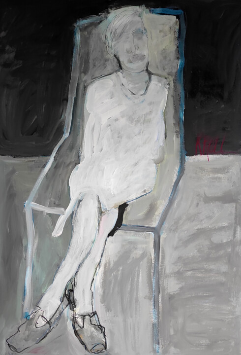 Ζωγραφική με τίτλο "Sitzende Frau auf e…" από Barbara Kroll, Αυθεντικά έργα τέχνης, Ακρυλικό
