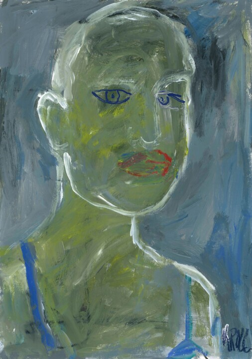 绘画 标题为“Porträt in Grün” 由Barbara Kroll, 原创艺术品, 丙烯