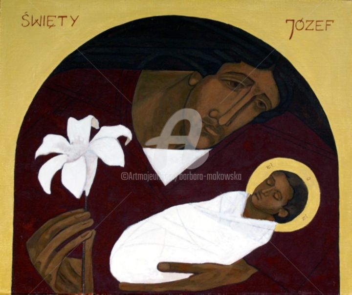 Painting titled "św. Józef" by Barbara Makowska, Original Artwork, Tempera