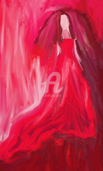Arts numériques intitulée "Red dress" par Barbara J Merchan, Œuvre d'art originale, Peinture numérique