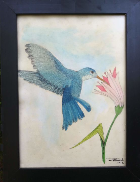 Pintura intitulada "Beija-flor" por Roberval Fernandes, Obras de arte originais, Aquarela