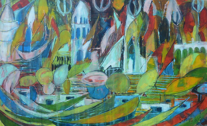 Картина под названием ""Banaras good life"" - Barbara Piatti, Подлинное произведение искусства, Масло Установлен на Деревянн…