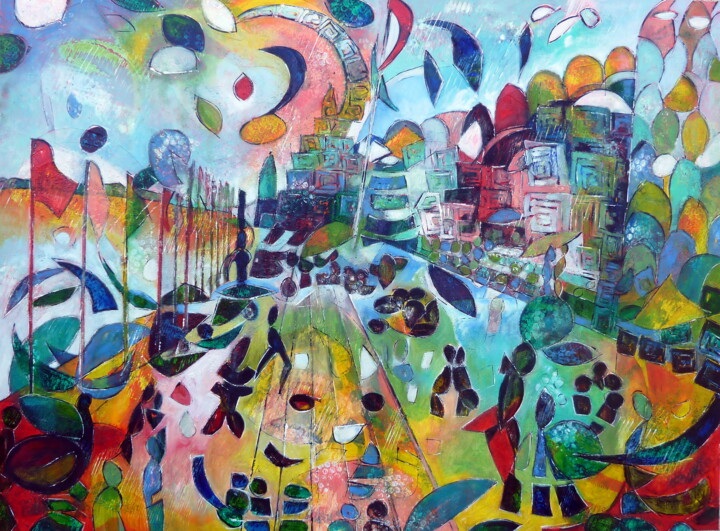 Peinture intitulée ""Dashashwamedh Ghat"" par Barbara Piatti, Œuvre d'art originale, Huile