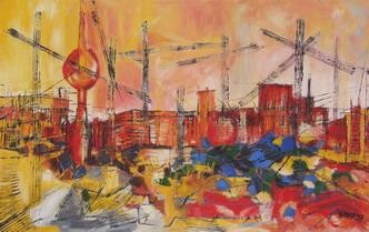 Malerei mit dem Titel "Mur rouge" von Barbara Piatti, Original-Kunstwerk, Öl