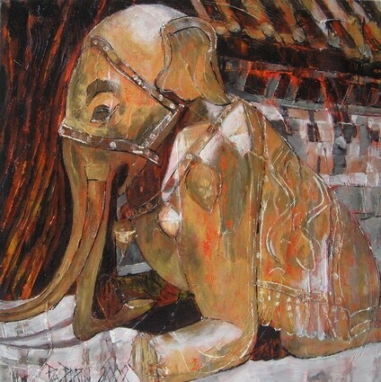 Peinture intitulée "Temple Guardian" par Barbara Piatti, Œuvre d'art originale, Huile