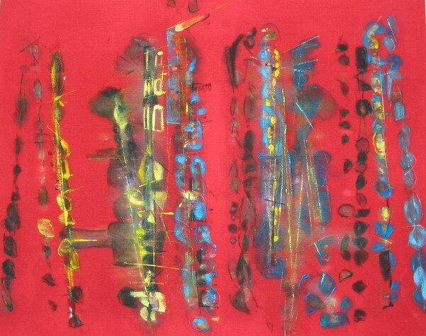 Painting titled "Red Jazz" by Barbara Piatti, Original Artwork, Oil