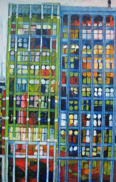 Peinture intitulée ""Business Building"" par Barbara Piatti, Œuvre d'art originale, Huile