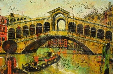 Painting titled "Business Bridge" by Barbara Piatti, Original Artwork, Oil