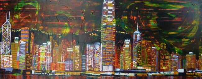 Malerei mit dem Titel "Typhoon Night Life" von Barbara Piatti, Original-Kunstwerk, Öl