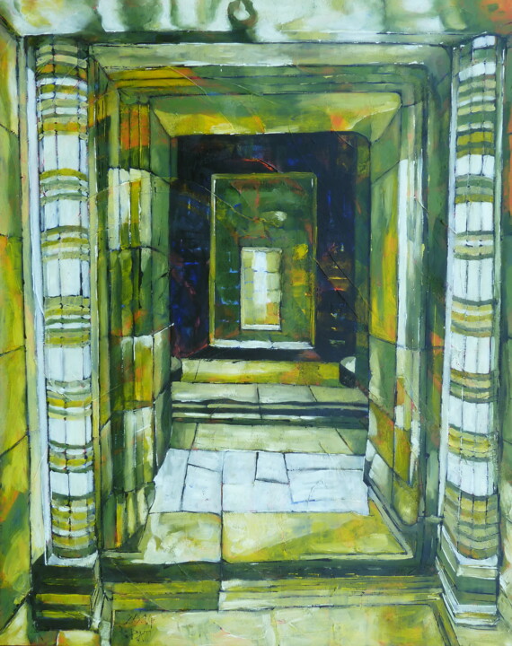 Painting titled "Le bout du tunnel" by Barbara Piatti, Original Artwork, Oil