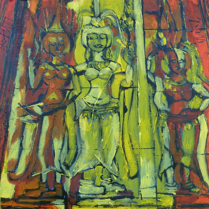 Painting titled "Les filles de Ta Keo" by Barbara Piatti, Original Artwork, Oil