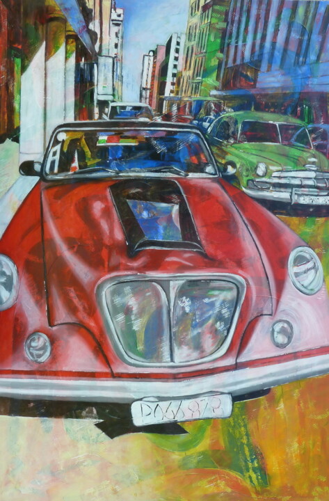 Malerei mit dem Titel "das Auto" von Barbara Piatti, Original-Kunstwerk, Öl