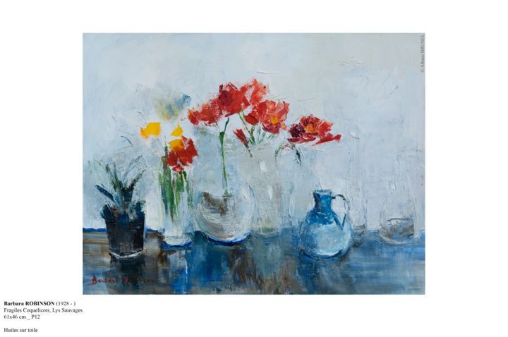Painting titled "fragiles coquelicots" by Barbara Robinson, Original Artwork
